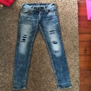 Silver ripped boyfriend style jeans. Size W26/L29